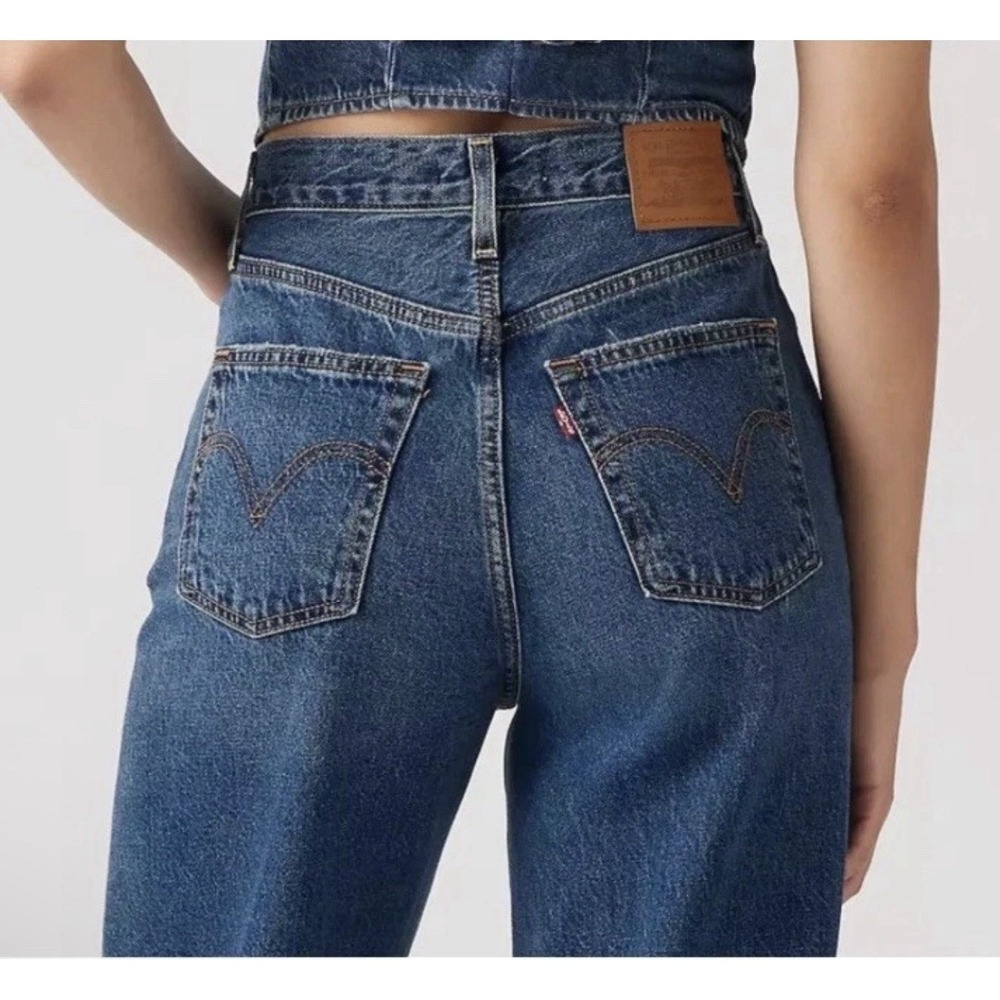 Levi's Womens Ribcage Straight Jeans 31 High Rise Button Fly Blue Denim Classic - Picture 3 of 16